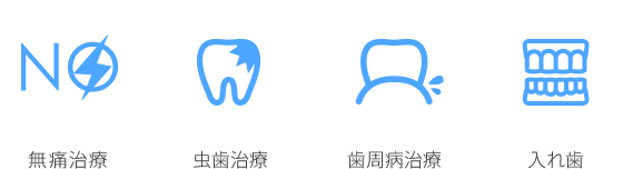 「無痛治療」「虫歯治療」「歯周病治療」「入れ歯」